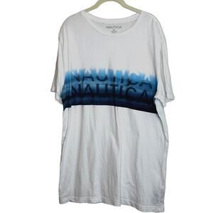 Nautica Mens Tee XL White with Blue Spellout 100% Cotton Short Sleeve